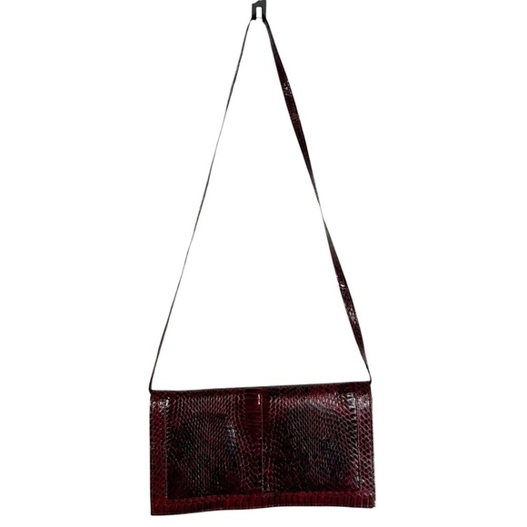 VINTAGE Red Snakeskin Fold Over Clutch Crossbody Bag Purse - Picture 5 of 5